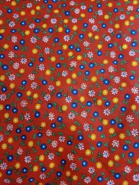 Red Ditsy Print Floral Fabric With Blue Yellow Green White Flowers (0776)